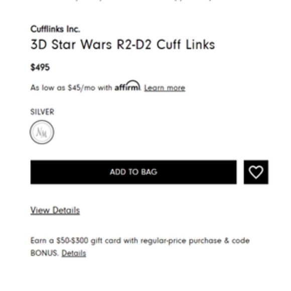 Neiman Marcus - Star Wars R2-D2 Sterling Silver Cuff Links - NWT ($495 in store) - Picture 16 of 16